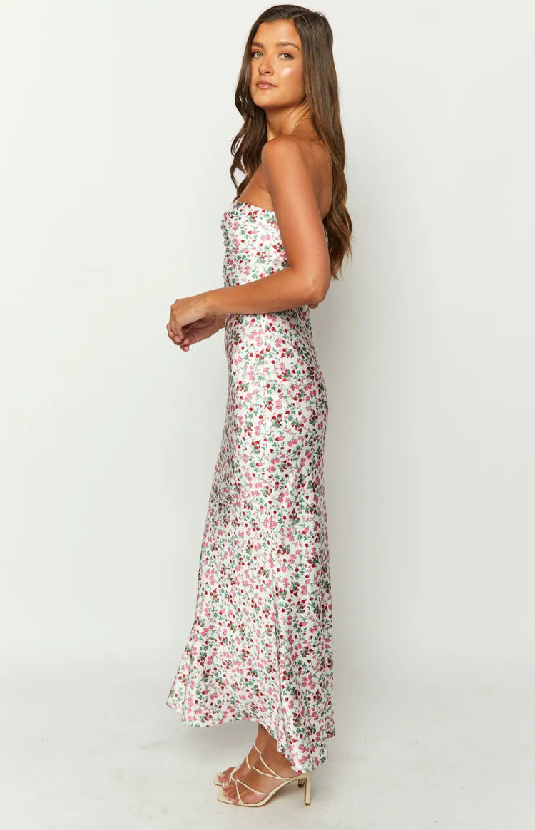 Abbie White Floral Maxi Formal Dress