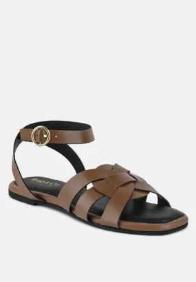 ASHTON Tan Flat Ankle Strap Sandals