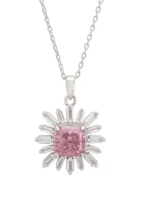 Daisy Flower Pendant Necklace Silver Pink Morganite