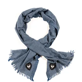 EMBROIDERED CASHMERE SCARF "SOUL" IN GREY-BLUE