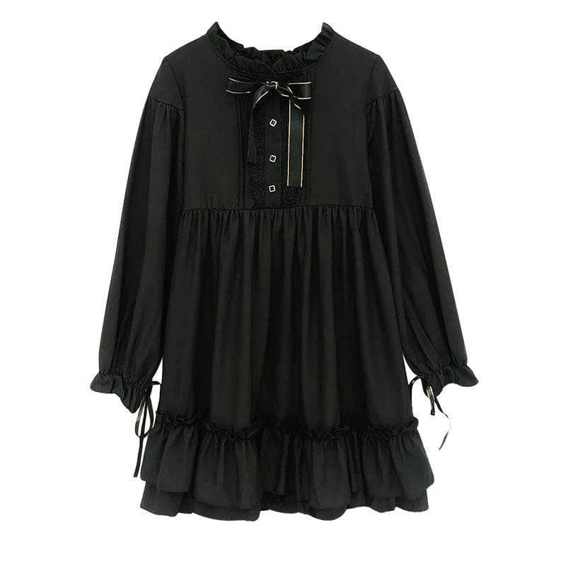 Goth Ruffles Chiffon Dress With Bowknot