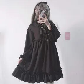 Goth Ruffles Chiffon Dress With Bowknot