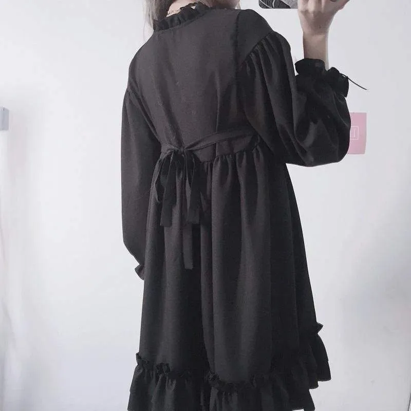 Goth Ruffles Chiffon Dress With Bowknot