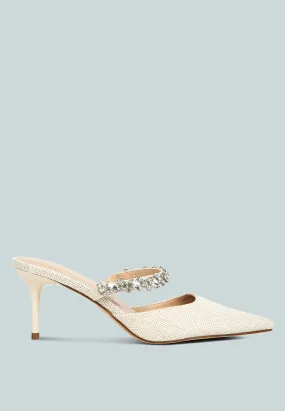 Greta Diamante Embellished Kitten Heel Mules By Ruw