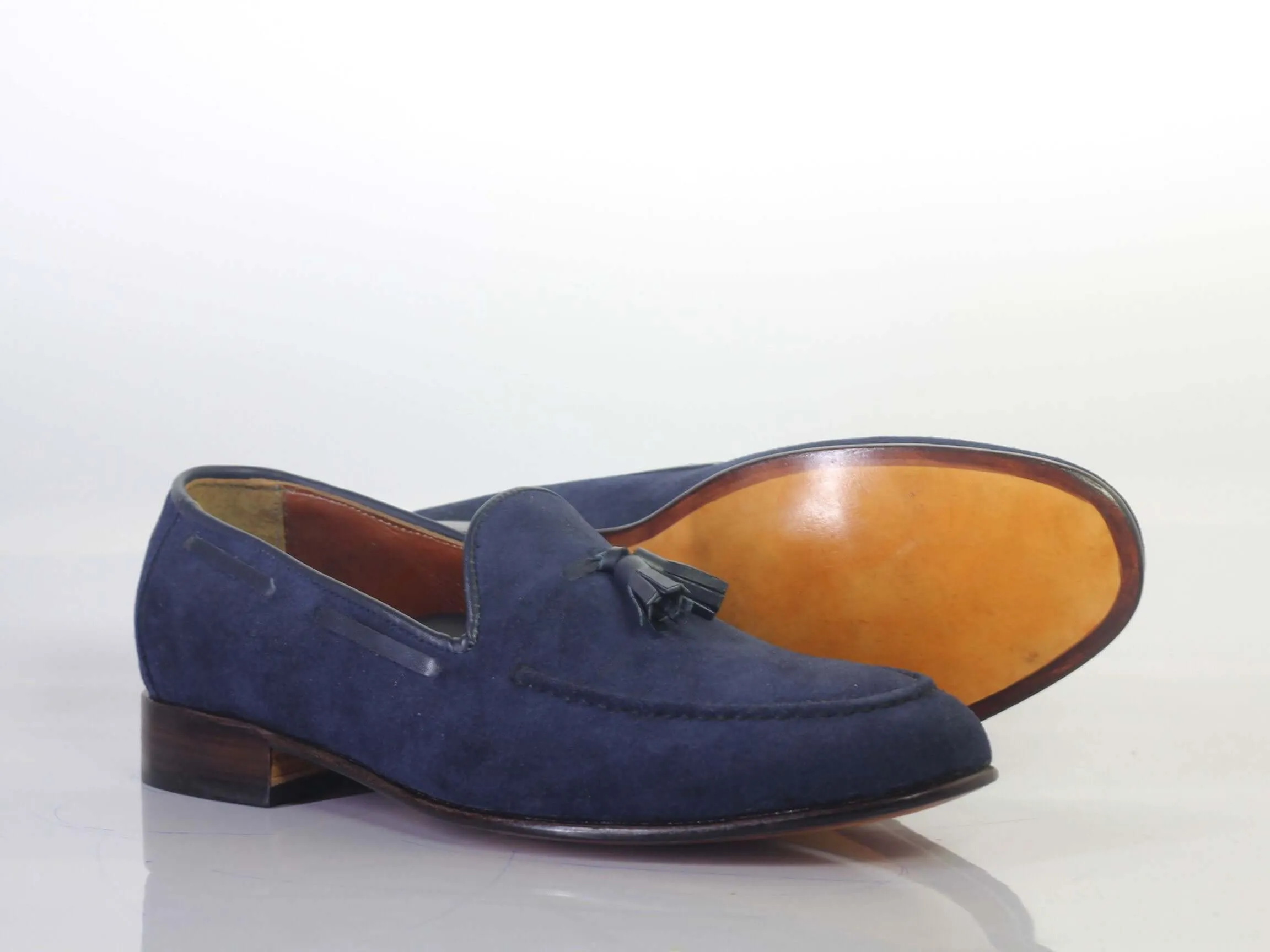 Handmade Men's Blue Color Suede Tassel Loafers, Men Designer Dress Formal Luxury Shoes