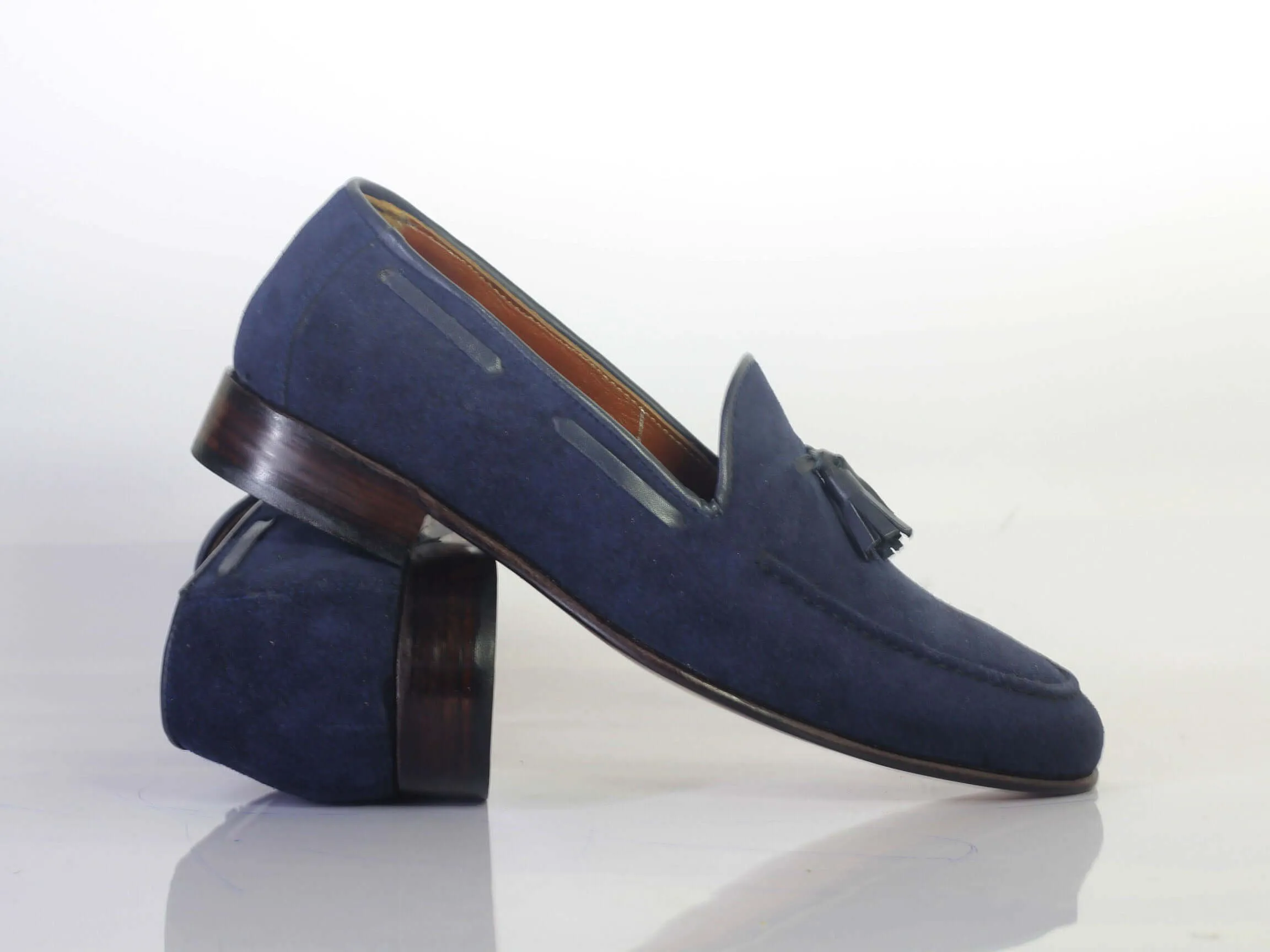 Handmade Men's Blue Color Suede Tassel Loafers, Men Designer Dress Formal Luxury Shoes