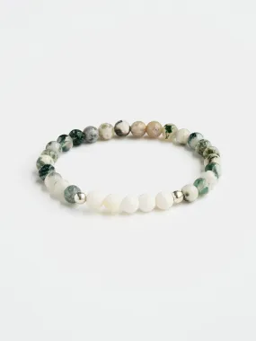 Mala Bead Bracelet - Tree Agate & Mother of Pearl