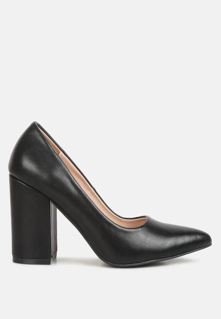 Zhuri Faux Leather Solid Block Heel Pumps